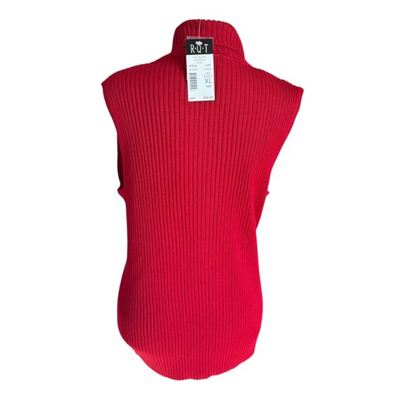 R.Q.T red sleeveless ribbed turtleneck sweater with beaded embellishments XL - Picture 4 of 8